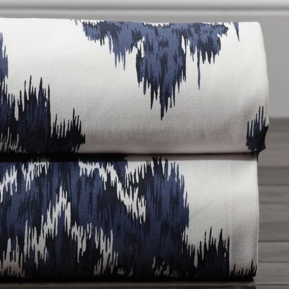 2 Half Price Drapes Ikat Blue Navy Printed Curtain Lined Damask Cotton 50” x 96” - Picture 6 of 7